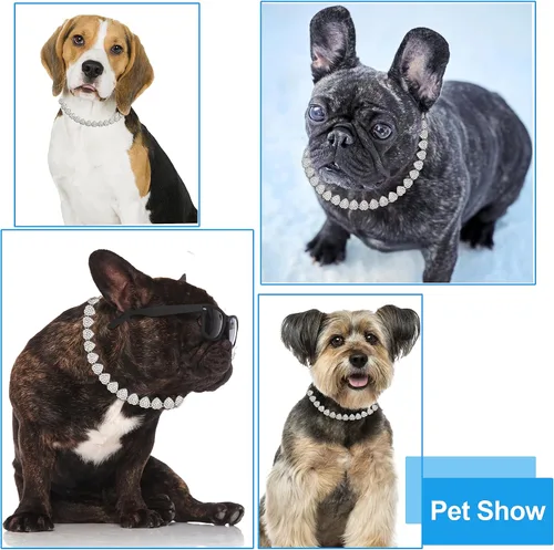 Vista 2 de Cadena de entrenamiento para perros con diamantes cubanos de metal con purpurina y hebilla segura en forma de corazón para perros grandes y medianos