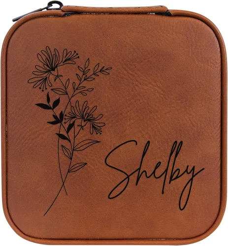 Vista 81 de Joyero de flores de nacimiento personalizado Estuche de viaje (cuero crudo, abril - guisante dulce)
