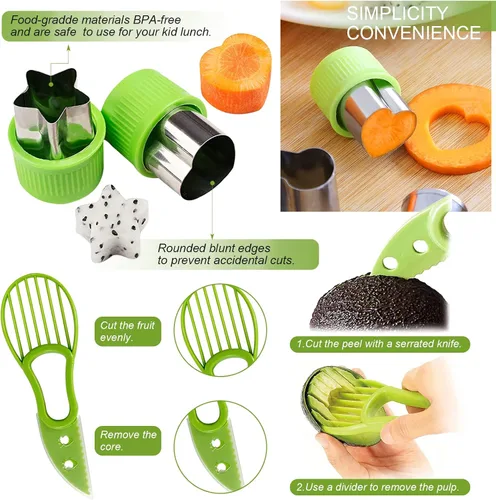 Vista 4 de Juego de 18 cucharas de melón Baller, juego de pelador de frutas de acero inoxidable 4 en 1, cortador de aguacate, pelador de naranja, frutas