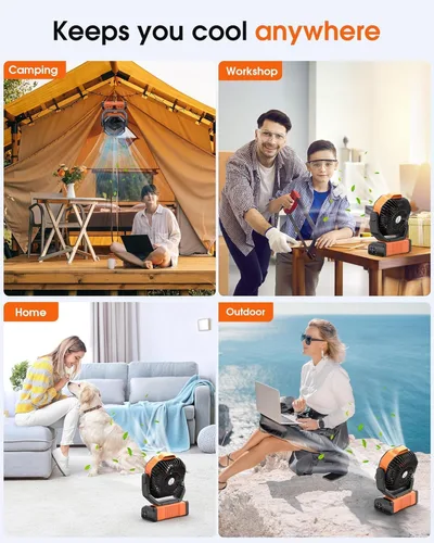 Vista 8 de Ventilador solar de campamento de 20000 mAh con panel solar de 10 W, banco de energía solar recargable para exteriores, linterna LED, ventilador