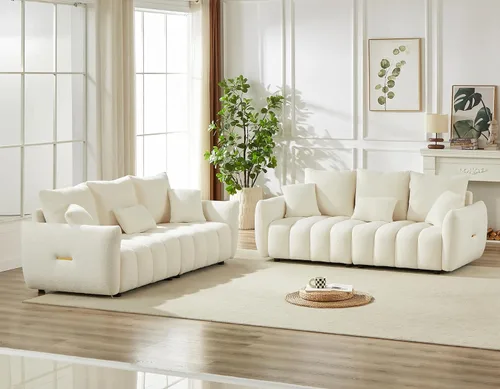 Vista 17 de Antetek - Sofá individual moderno de 35 pulgadas, cómodo asiento profundo de tela de peluche, silla de sala de estar, sofá de lectura Boucle de ocio