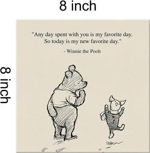 Vista 2 de Arte de pared clásico con cita de Winnie the Pooh, retro, Any Day Spent With You is My Favorite Day Sayings, lienzo, cuadros enmarcados, letrero