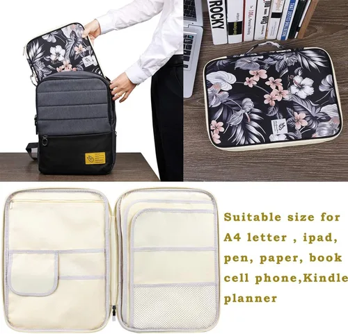 Vista 5 de JAKAGO Cartera de viaje A4 multifuncional organizador de documentos con cremallera para suministros de oficina (blanco mora)