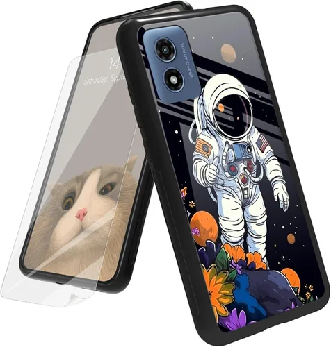 Vista 79 de Funda para Motorola Moto G Play 4G 2024 con protector de pantalla, parte trasera de vidrio templado + funda de silicona suave TPU absorción