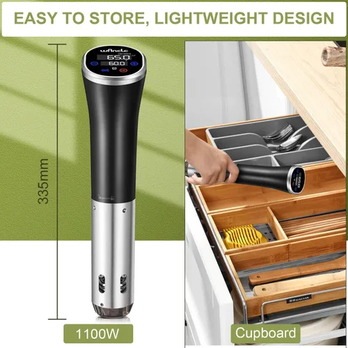 Vista 8 de Sous Vide, Olla de Sous Vide Wancle 1100W IPX7 Circulador de Inmersión Térmico Impermeable Con Función de Reserva, Fácil de Almacenar