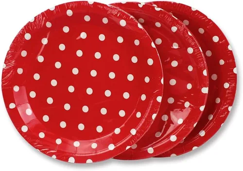 Vista 4 de Platos de Navidad con copos de nieve, platos desechables de papel rosa iridiscente con purpurina hexagonal temática de nieve, suministros de fiesta