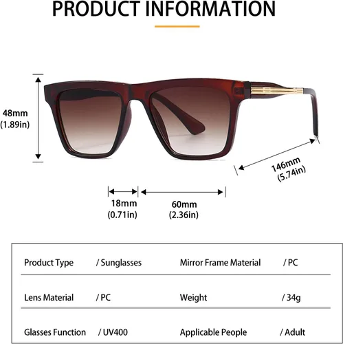 Vista 3 de Gafas de sol cuadradas para mujeres y hombres, gafas de sol retro de moda UV400 AM016