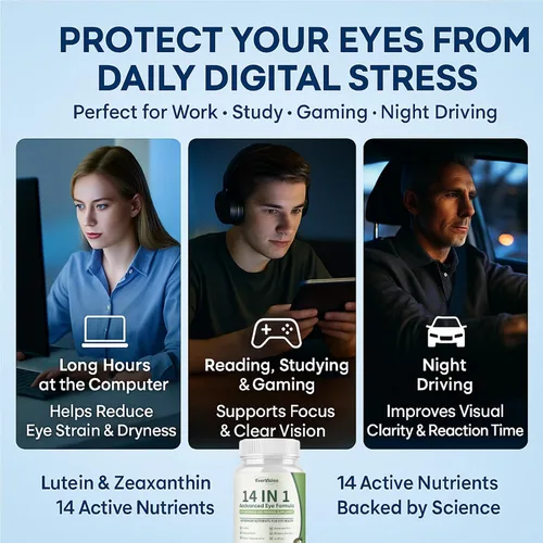 Vista 7 de Evervision 14 en 1 fórmula avanzada para ojos, suplemento mineral y vitamina neurobella para los ojos con zinc, luteína, zeaxantina y extracto