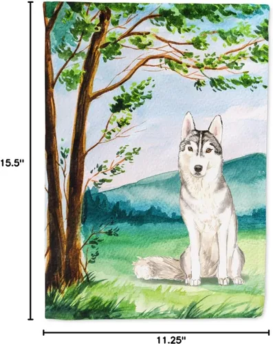 Vista 7 de Caroline's Treasures CK2555GF Bandera de jardín de Husky siberiano bajo el árbol, bandera decorativa para patio exterior, obras de arte de patio