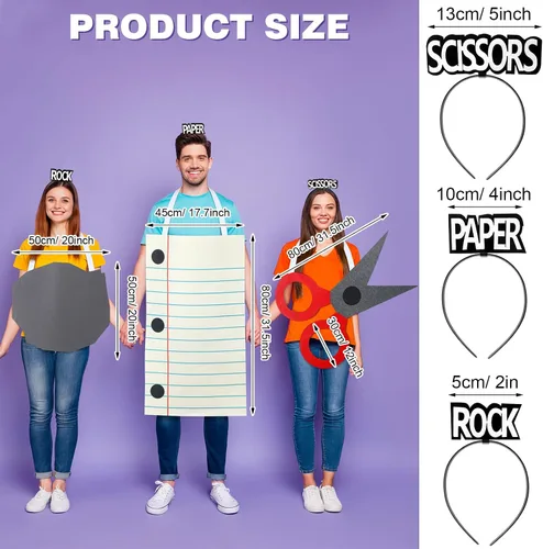 Vista 2 de Kinlop Juego de 6 piezas de tijeras de papel de roca para adultos, para hombres y mujeres, trajes de Halloween, divertido disfraz de grupo