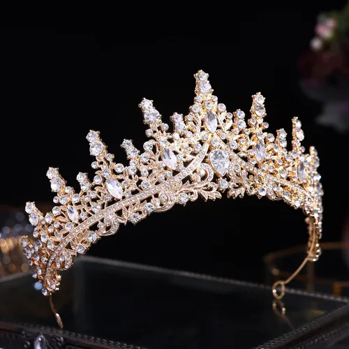 Vista 4 de Tiara de princesa de cristal de la reina – Diadema con coronas de diamantes de imitación para cumpleaños, bodas, Halloween, bailes, concursos