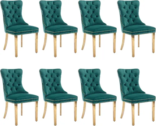 Vista 135 de SoarFlash Juego de 2 sillas de comedor de terciopelo, silla lateral de respaldo alto, silla lateral moderna tapizada de alta gama con botones Beige