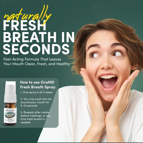 Vista 4 de OraMD Spray bucal seco extra fuerte, spray de aliento fresco menta, tratamiento para el mal aliento para adultos, de larga duración, natural, sin