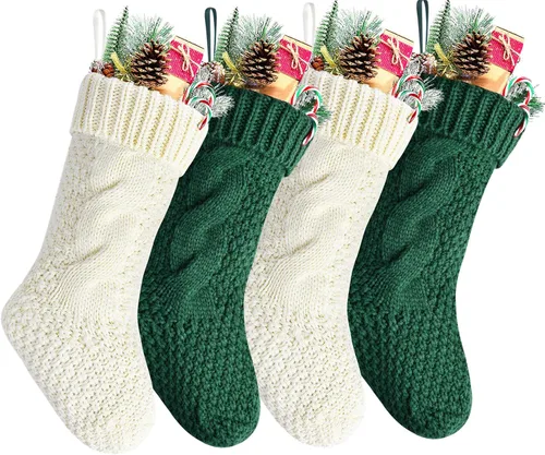 Vista 18 de Calcetines navideños de punto trenzado a granel, color azul, 18 pulgadas, para decoración navideña, paquete de 4