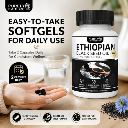 Vista 6 de Aceite de semilla negra etíope puramente nutritiva, 60 cápsulas