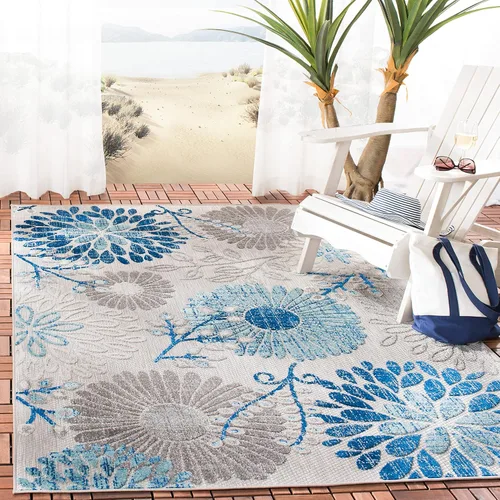 Vista 15 de SAFAVIEH Alfombra lavable de colección Cabana para exteriores, 2 x 4 pies, gris y azul, no desprende pelusa y fácil de limpiar, entrada puerta