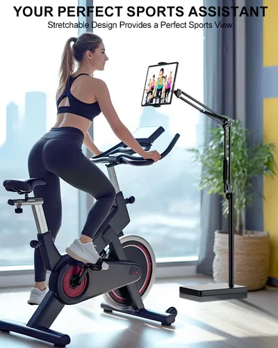Vista 6 de Soporte de suelo para tablet con base estable de 11 libras y abrazadera de escritorio, brazo giratorio de altura ajustable, compatible con iPhone