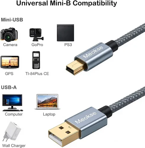 Vista 6 de Meokse Cable mini USB de 20 pies, USB 2.0 tipo A a Mini B, cable de carga de sincronización de datos de alta velocidad, cable portátil duradero 19.7