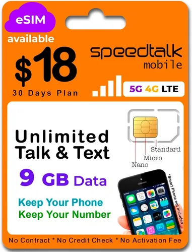 Vista 12 de SpeedTalk Mobile Kit de tarjeta SIM universal para teléfonos inteligentes iOS Android 5G 4G LTE Habla, texto y datos Tarjeta SIM triple corte 3