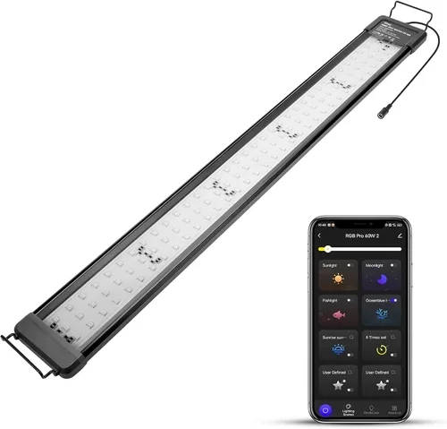 Vista 11 de hygger - Luz LED inteligente para acuario de 18 W, con control por Bluetooth y aplicación, luz de tanque de peces de espectro completo con ciclo