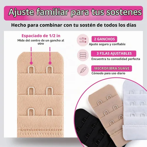 Vista 3 de Brah! Extender: 2 & 3 Hook Bra Extenders Strap, White/Beige/Black for Women