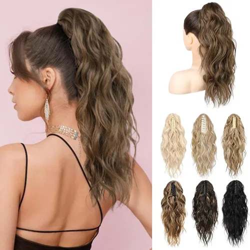 Vista 10 de LONAI Extensión de cola de caballo, extensiones de cola de caballo de 18 pulgadas con clip de garra ondulada ZJ001, longitud al hombro, extensiones