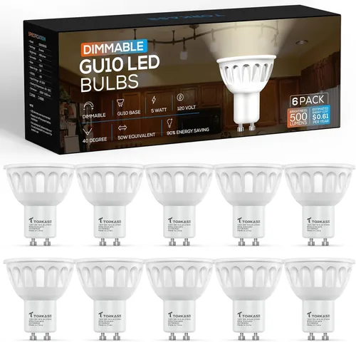Vista 9 de Torkase - Bombilla LED GU10, atenuable MR16 2700K blanco cálido, 120V 500LM luz en riel 5W (equivalente a 50W), ahorro de energía del 90%, ángulo