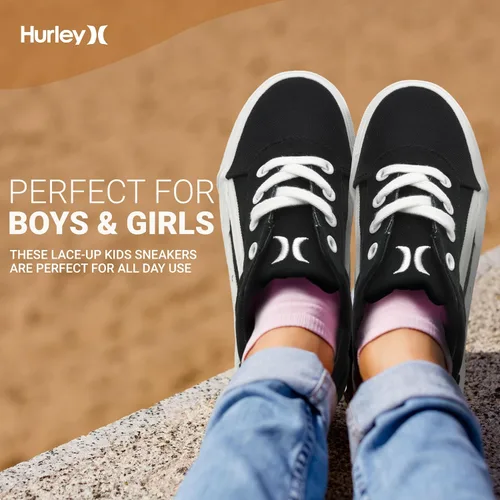Vista 3 de Hurley Boardy - Tenis de skater con cordones, tenis bajos con cordones, a la moda, para niños y niñas, ligeros, clásicos, casuales, para niños