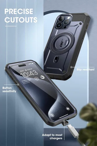 Vista 7 de SUPCASE Funda para iPhone 15 Pro con soporte (Unicorn Beetle Pro Mag), protector de pantalla integrado y clip para cinturón, compatible con MagSafe