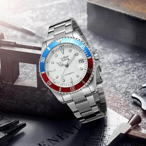Vista 4 de MASTOP Relojes mecánicos automáticos para hombre, de acero completo, impermeables, con calendario