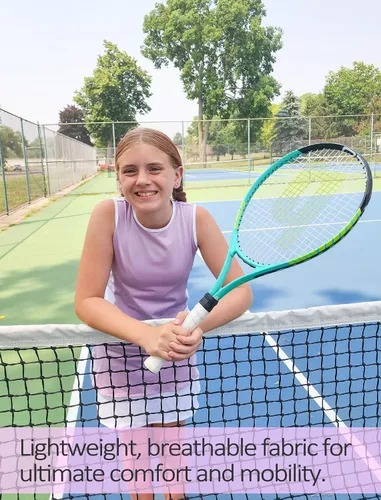 Vista 4 de Traje de golf y tenis para niños y niñas, vestido sin mangas, camiseta sin mangas, pantalones deportivos, con bolsillos cortos, 3-12 años