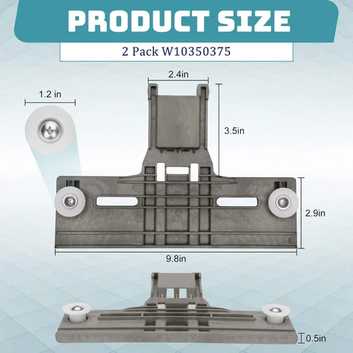 Vista 2 de Piezas mejoradas para estante superior para lavavajillas W10350375 W10712395 (paquete de 2), repuesto para lavavajillas Kenmore Whirlpool