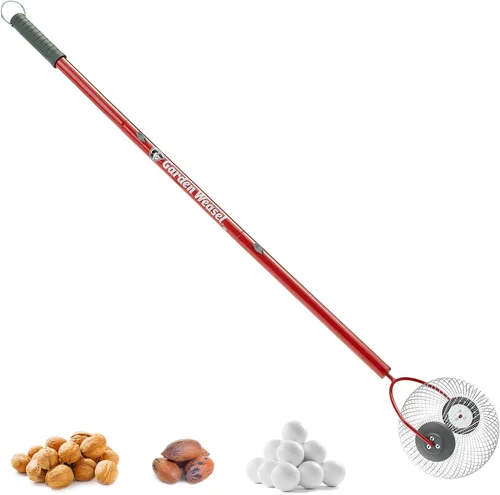 Vista 11 de GARDEN WEASEL - Rodillo recolector de frutos secos grande para nueces, pelotas de tenis, manzanas Steel cage collector tool with ergonomic handle.
