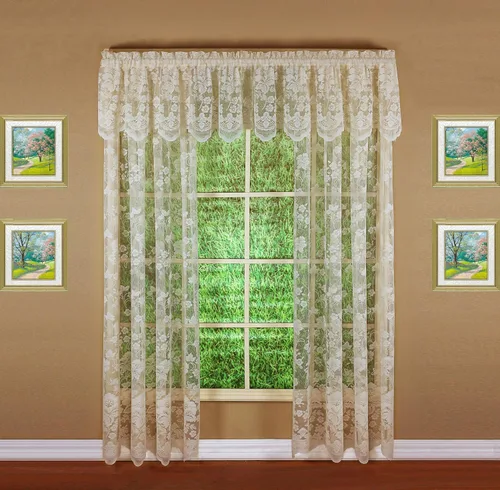 Vista 8 de Today's Curtain Cenefa de cortina de encaje floral con diseño de enredadera, 18", Marfil, 60 ancho x 18 largo