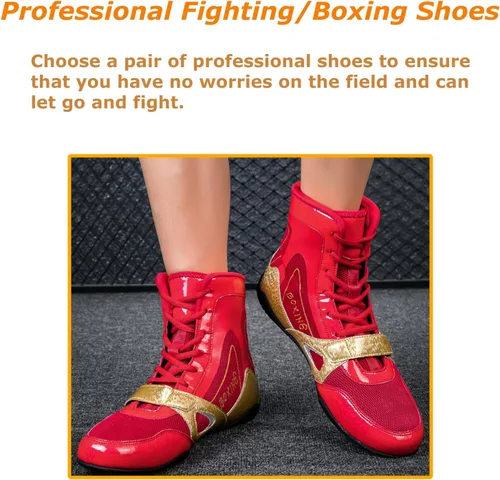 Vista 4 de Kervaky Zapatos de lucha libre para hombre, zapatos de boxeo profesionales, tenis de fitness, ligeros, transpirables, para levantamiento de pesas
