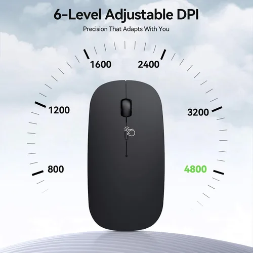 Vista 4 de TECKNET Ratón inalámbrico Bluetooth para laptop, mouse silencioso recargable (Bluetooth 5.2/3.0 y 2.4G), ultrafino, 6 niveles ajustables 4800 DPI