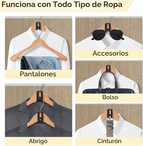 Vista 5 de Ganchos para colgar ropa, 60 piezas de ganchos de terciopelo resistentes con gancho en cascada, mini perchas en cascada para ropa, armario (negro)