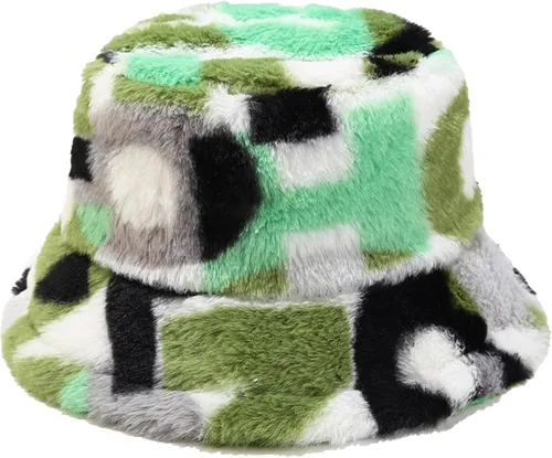 Vista 17 de Sombrero de cubo esponjoso de invierno mullido de piel peluda sombreros de pescador de piel sintética de felpa sombrero cálido para mujer