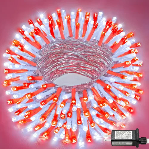Vista 25 de Tira de 200 luces LED de 66 pies para exteriores, luces de Navidad conectables para interiores, cable transparente, impermeable, 8 modos de luces