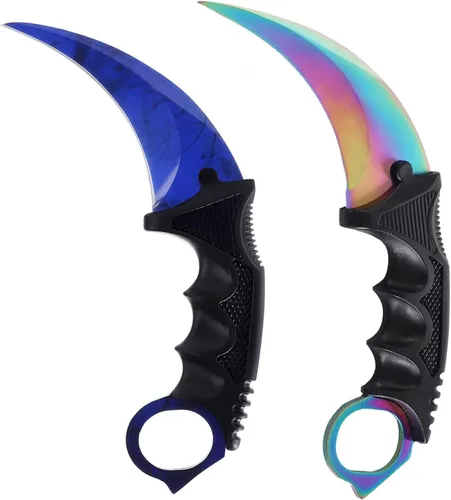 Vista 14 de Karambit - Cuchillo táctico de hoja fija, 2 piezas de acero inoxidable para exteriores, cuchillo de caza con funda y cable, adecuado
