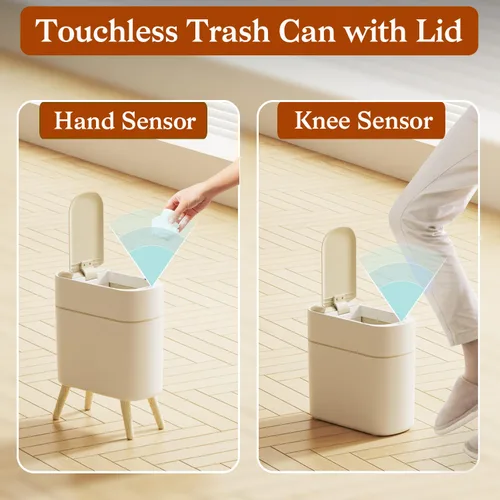 Vista 2 de LALASTAR Basurero de baño pequeño automático, sin contacto, con tapa, sensor de movimiento para dormitorio, cocina, oficina, 2.5 galones