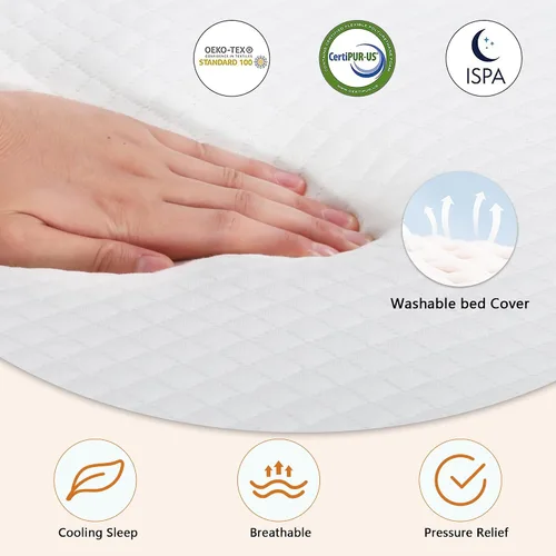 Vista 4 de Colchón matrimonial de espuma viscoelástica de gel refrescante de 12 pulgadas para alivio de presión y enfriamiento, colchón transpirable en una