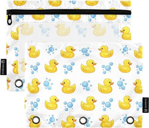 Vista 29 de Estuche de béisbol blanco para lápices de 3 anillas, paquete de 2 carpetas para lápices, estuche transparente con cremallera, bolsa de cosméticos