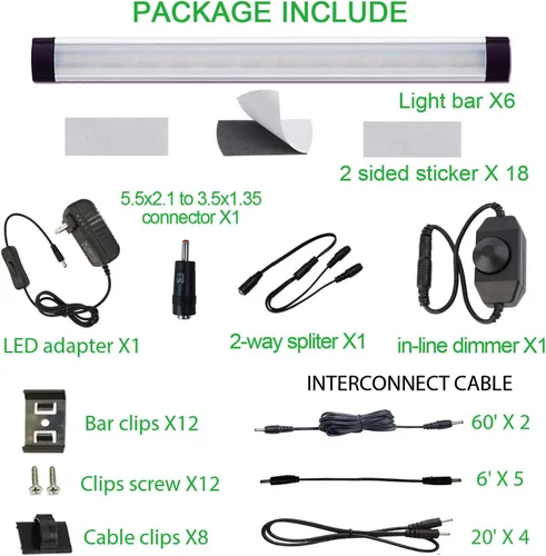 Vista 2 de AIBOO Kit de Barra Rígida de Luz LED Bajo Mostrador, Enchufable con Cable, Iluminación Bajo Gabinete con Interruptor LED Regulable de 12V