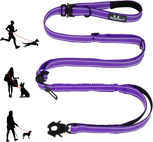 Vista 8 de Correa táctica desmontable y resistente para perro, correa elástica de absorción de golpes de 9.7 pies con mango acolchado, clip de metal