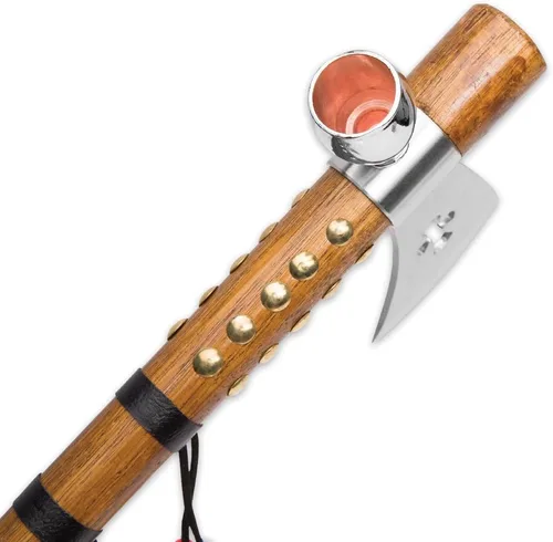 Vista 4 de Wuu Jau Co L-111 Native American Peace Pipe Tomahawk Hacha, 18", Plata