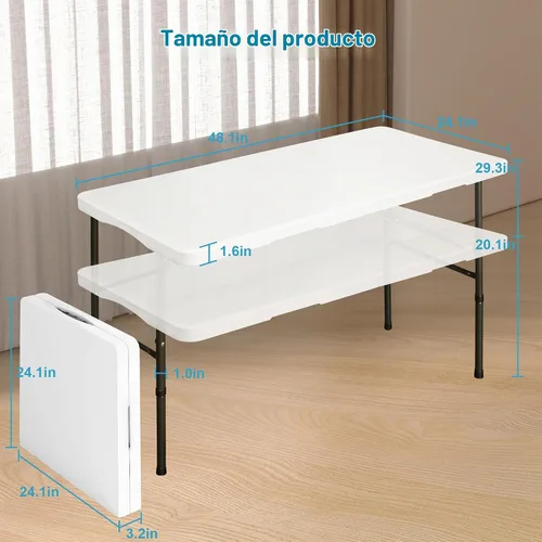 Vista 2 de Bblife Mesa portátil plegable para eventos de 4 pies, mesa de camping de plástico con 2 alturas ajustables, mesa de utilidad resistente para Blanco