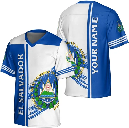 Vista 7 de Camiseta de fútbol de El Salvador personalizada de El Salvador Jersey de fútbol de El Salvador para hombres, camisas de El Salvador 3D