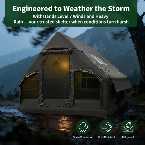 Vista 5 de Tienda de campaña inflable de lujo grande, resistente al viento y a la lluvia, interior de 12 ㎡, refugio para 2 a 10 personas, configuración rápida