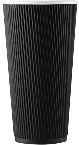 Vista 2 de Restaurantware Ripple Wall - Tazas de café de 10 unidades de 20 onzas aisladas de papel negro, borde enrollado, resistente a derrames, papel